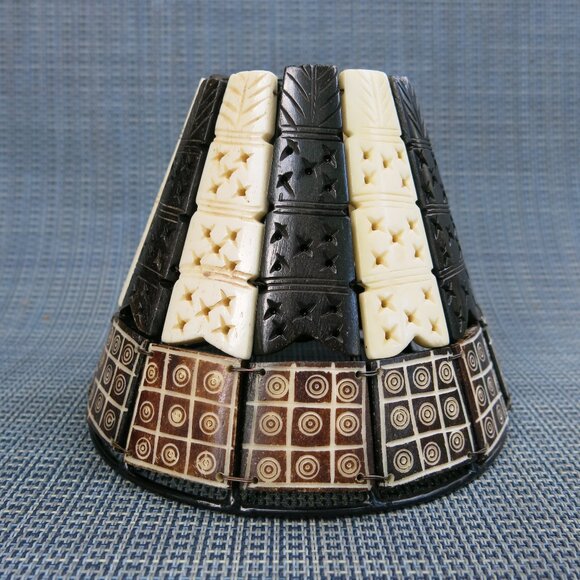 Handmade Faux Natural Brown Sculptured Cow Bone Lampshade Clip On Metal Frame